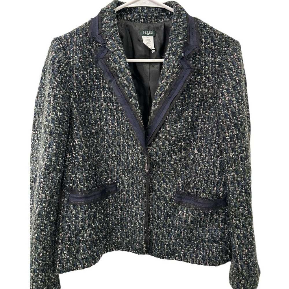 J.Crew Navy Green Bouclé Tweed "Lady" Blazer Jacket Size 10